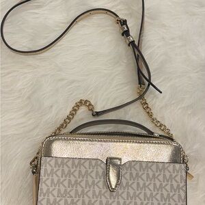 Michael Kors Gold and Cream Crossbody Bag